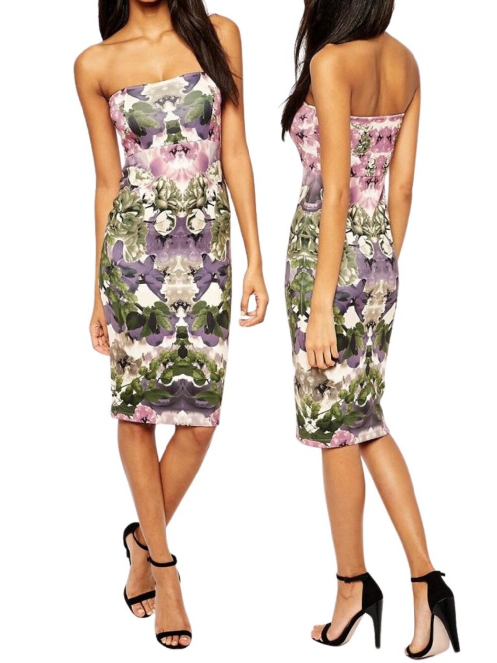 ASOS Lavender & Green Strapless Scuba Midi Dress